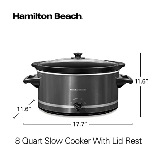 Hamilton Beach Slow Cooker with 3 Cooking Settings, Dishwasher-Safe Stoneware Crock & Glass, 8-Quart Built-In Lid Rest, Black - image 8
