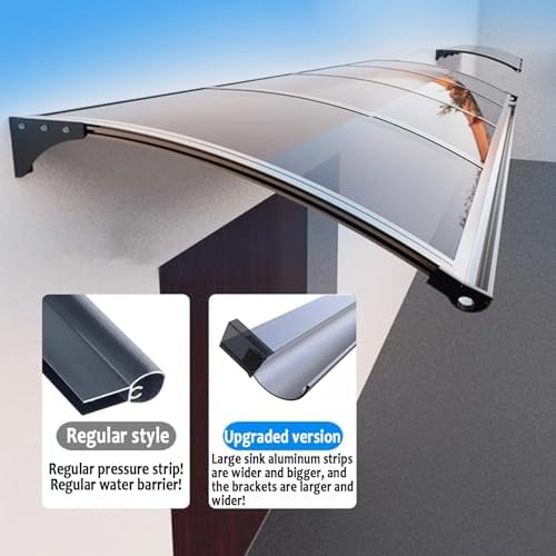 Door Awning for Entrance - Polycarbonate Protection for Porch, Patio & Window, UV & Rain Shield, Deck Cover with Separate Drainage - Front Door Canopy
