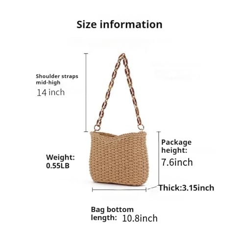 Small Handwoven Straw Sling Purse for Petite Women - Boho Beach Bag with Detachable Chic Chain Strap2