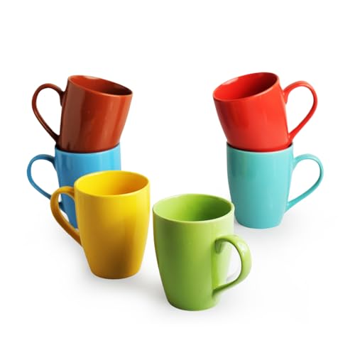 Image of ExclusiveLane 'Rainbow' Ceramic Tea & Coffee Mugs (Set of 6, 320 ML, Microwave Safe)|Handcrafted Tea Mugs Ceramic Mugs for Coffee Coffee Cup Drinkware Ceramic Coffee Mugs Set