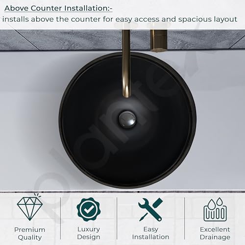 Image of Plantex Ceramic Tabletop Washbasin /Bathroom Basin Sink /Basin for Bathroom /Wash Basin for Restaurant /Hotel (Black & Gold - 16.5 x 16.5 x 13 Inch)