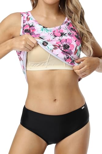 Perona Tankini Swimsuits For Women Two Piece Bathing Suits Floral Print Athletic Swimwear Pink-1 18 thumb #1