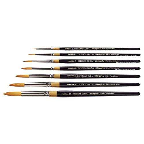KINGART Original Gold 9040 Serie 7 pcs Pinceles de Dibujo Redondo Set Multimedios Sintético Golden Taklon Mango Corto miniatura 3