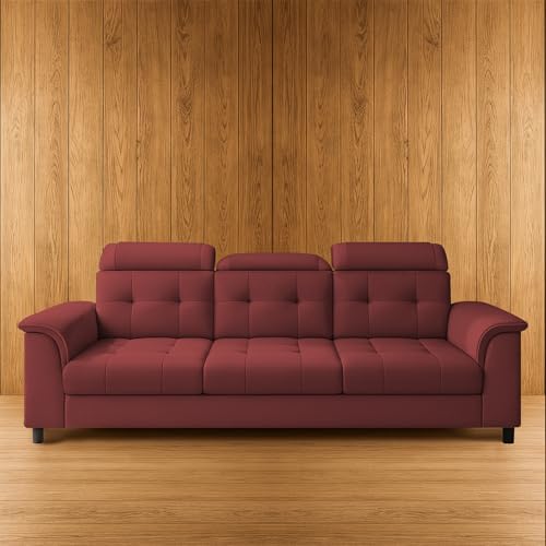 Image of Casaliving Ella 3 Seater Sofa Set for Living Room (Maroon Colour Fabric) Premium Fabric Sofa