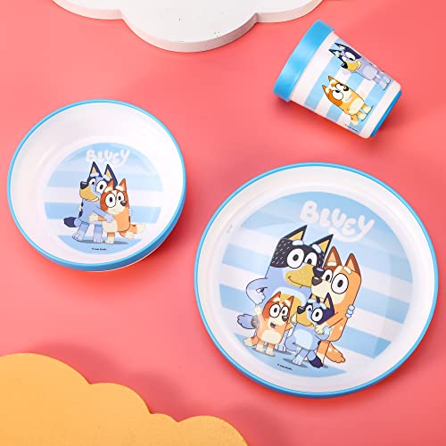 Bluey 3pcs Reusable Bicolor Premium Kids Dinner Tableware Set Plate, Bowl & Tumbler, BPA Free