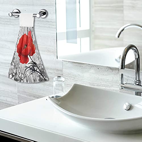 Oil Paintings Red Poppy Flower Hand Towel 2Ps Vintage Grey Board Hanging Tie Towels With Loop For Kitchen Dish Towel Bathroom Absorbent Washcloth #TOP5