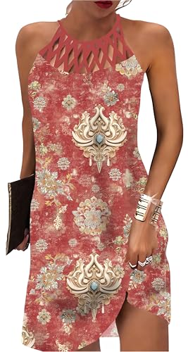 Size XL Golden Flowers Summer Dresses for Women 2025 Casual