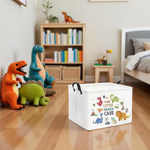 Image of Rectangular Kids Storage Basket Baby Storage Basket with Handles for Home Kitchen Boys and Girls Cute Toy Storage Bin Organizer Shelf Book Room Decor(Dinosaur)