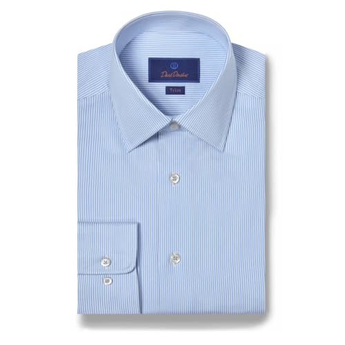 Men's Trim Fit Blue & White Fine Stripe Dress Shirt