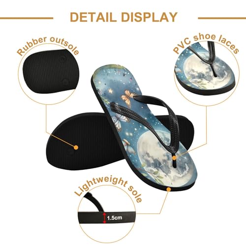 Burbuja Mushrooms Moon Flip Flops for Women Men, Soft Thong Sandals Rubber Slippers for Pool Beach Essentials3