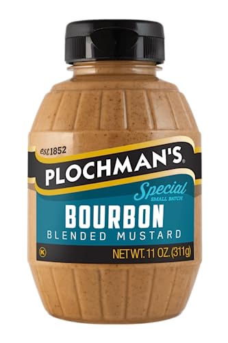 Image of Plochman's Bourbon Mustard, 11 oz Bottle. Spicy Brown Mustard | Sweet & Spicy. Delicious on sandwiches, turkey, Ham & Pork. Gluten-free, low sodium