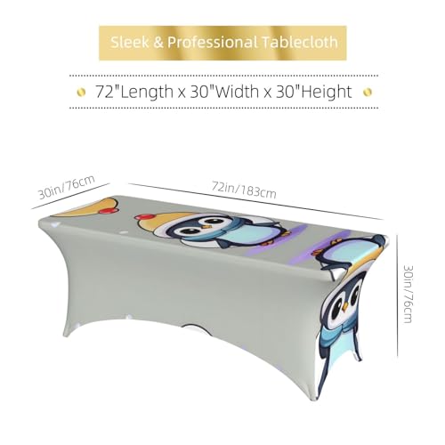 Housse de table rectangulaire extensible en élasthanne imprimé pingouin - 7