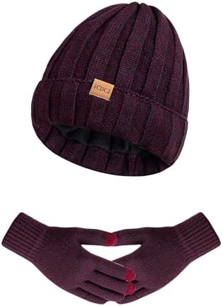 Womens Winter Beanie Warm Hat Touchscreen Gloves Set with Fleece ...