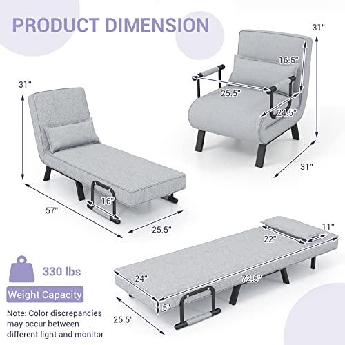 Komfott Convertible Sleeper Chair Bed, 4-In-1 Folding Sofa Bed With 6-Position Adjustable Backrest, Upholstered Chaise Lounge With Removable Pillow, Leisure Recliner Lounge Couch For Home Office #TOP6