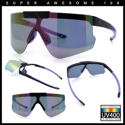 Image of SA106 Polarized Mens Flip Up Rimless Oversized Shield Plastic Sport Sunglasses