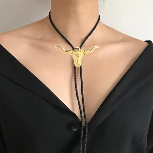 Image of HUABOLA CALYN Native American Bolo tie Rodeo Cowboy Leather Necktie Western Bolo ties for Men Women Necktie for Concert Fans