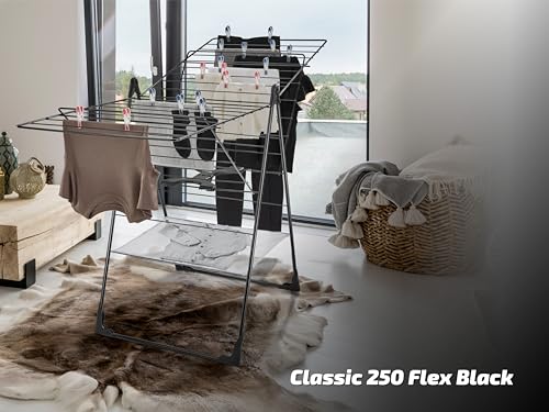 Leifheit Standtrockner Classic 250 Flex Black, Wäschetrockner mit 25m Trockenlänge, für drinnen und draußen geeignet, Wäscheständer mit höhenverstellbaren Flügeln, für 2-3 Waschmaschinenfüllungen - Image 6
