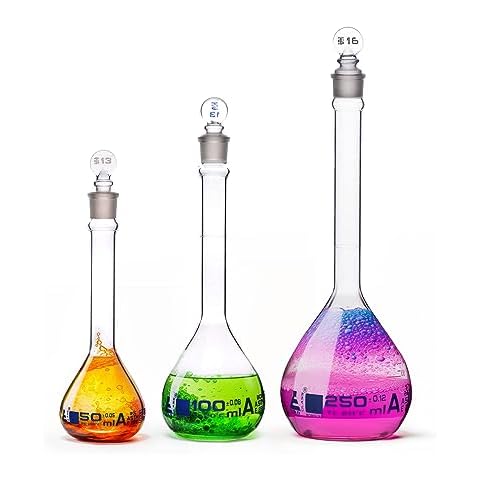 Premium Eisco Volumetric Flask Set with Stoppers Cover