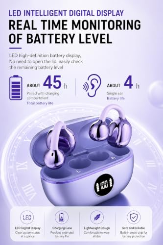 Image of S88 Open Ear Clip-On Earbuds with Battery Indicator Display OWS Wireless Earphones | Situational Awareness | 40 Hrs Playback | Bluetooth V5.4 | ENC Mic for Calls | 40Ms Low Latency Gam (Purple)