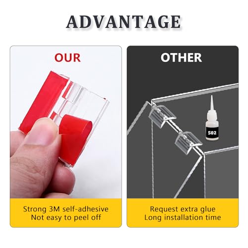 Kyuionty 16 Pack Self-Adhesive Clear Acrylic Hinges, 35x25mm Transparent Folding Plastic Hinges for DIY Box, Display Stand
