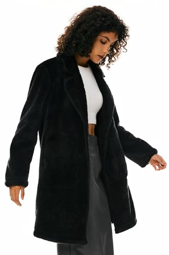 Orolay Women's Winter Fuzzy Fleece Jacket Long Sleeve Lapel Open Front Cardigan Faux Fur Coat with Pockets3