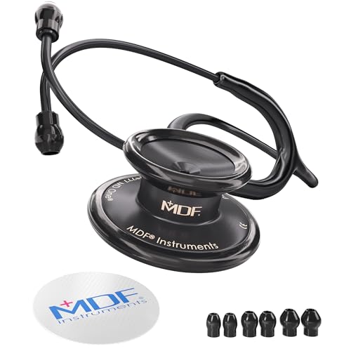 MDF Instruments MD One Premium Stainless Steel Dual Head Stethoscope, Adult, Black Tube, Black...