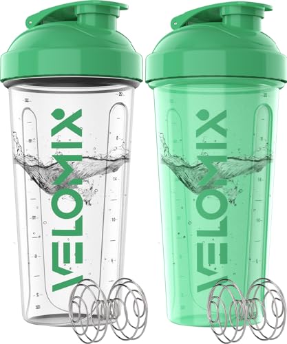 -2 Pack- 28 oz Protein Shaker Bottles for Protein Mixes - 2x Wire Whisk | Leak Proof Shaker Cups for Protein Shakes | Protein Shaker Bottle | Shakers for Protein mix-Turquoise&Transparent