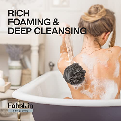 Image of Fabskin Bath Brush Loofah With Wooden Handle | Black | Back Bath Scrubber | For Men and Women | Loofah For Back Bathing | Made In India