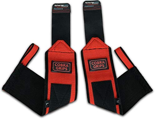 Grip Power Pads Deluxe Wrist Wraps (1 Pair /2 Wraps) for Weight Lifting Wrist Support Cotton Wraps Gym Bandage Straps for Men & Women - Premium Quality & PRO Rubber (CB Red, 13" Inches)