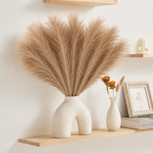 Image of CURATED CART Faux Pampas Grass, 12 Pcs Small Artificial Flowers for Home Decoration, Office, Bedroom, Living Room, Table Decor, 41 cm Height, (Without Vase)