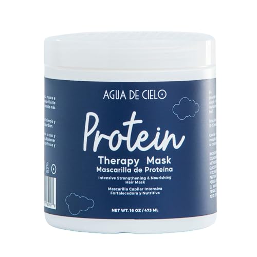 Agua de Cielo Protein Therapy Hair Mask - Deep Conditioning Protein Treatment for Hair, Strengthens & Repairs with Hydrolyzed Keratin, Collagen, Coconut Oil & Argan Oil - 16 Oz