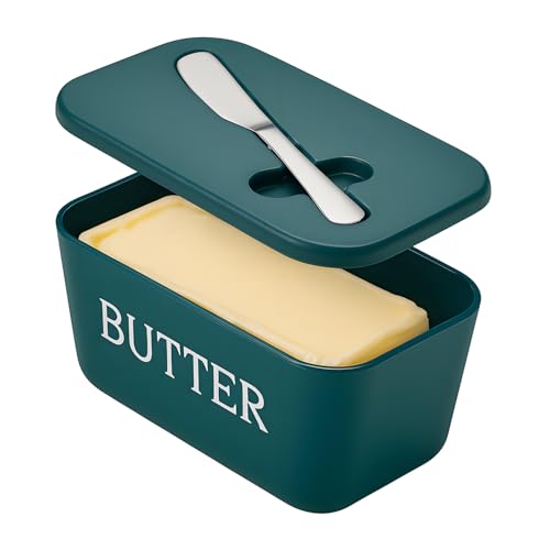Large Butter Dish With Lid And Knife,Food Grade Plastic Large Butter Container With Cover,Butter...