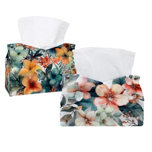 Paquete de 2 fundas para caja de pañuelos para habitación, hogar y oficina, patrón floral con flores, soporte para cajas de pañuelos