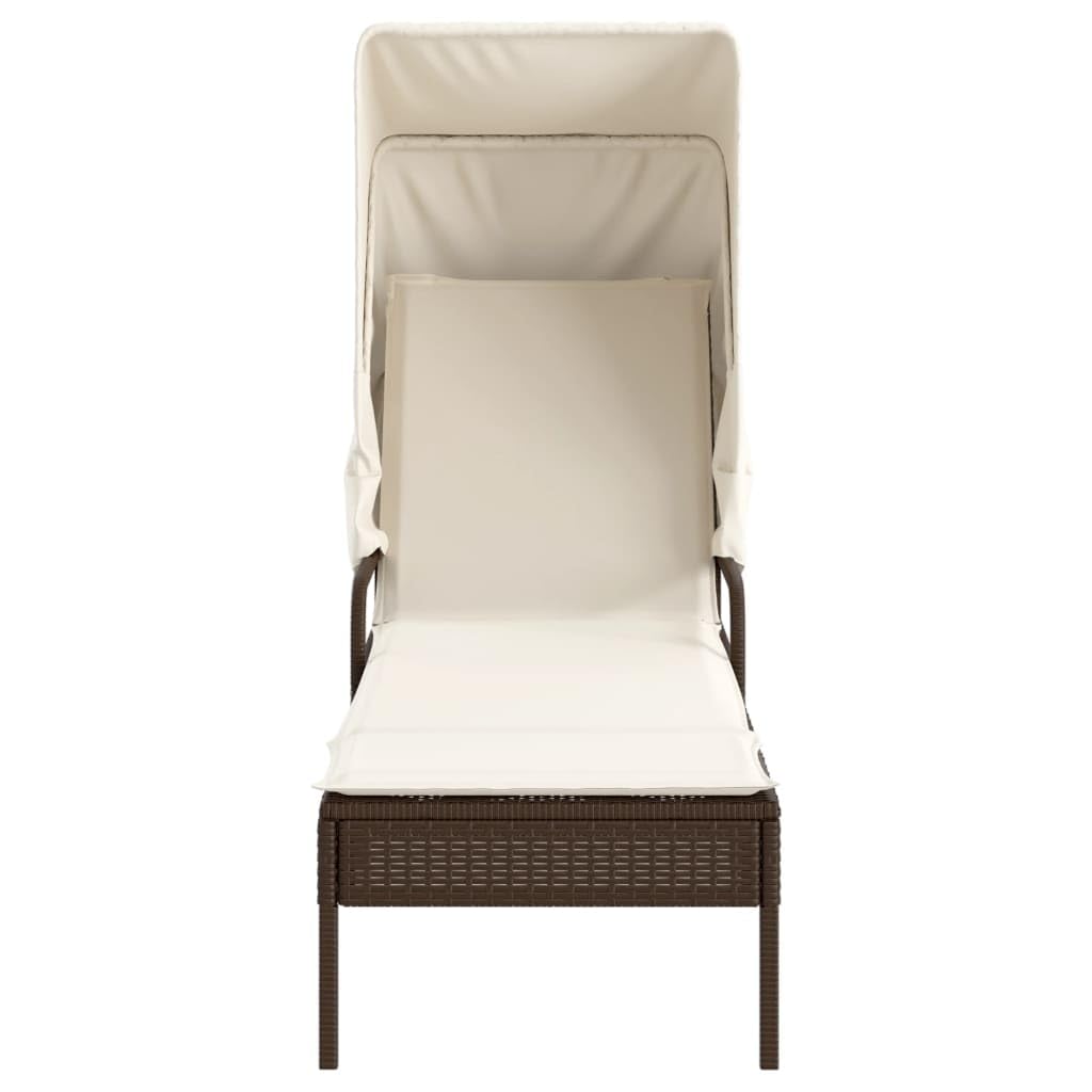 Lettino prendisole con tettuccio marrone, in polyrattan, regolabile, con imbottitura e braccioli, resistente alle intemperie, per terrazza, balcone, piscina, pieghevole e salvaspazio, sdraio