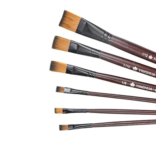 BRITECO 6 PCS Flat Paint Brush Set Ideal for Oil Acrylic Watercolor and Gouache Painting Professional Painting Brushes Set Nylon Watercolor Paint Brushes Gouache Paint Brushes