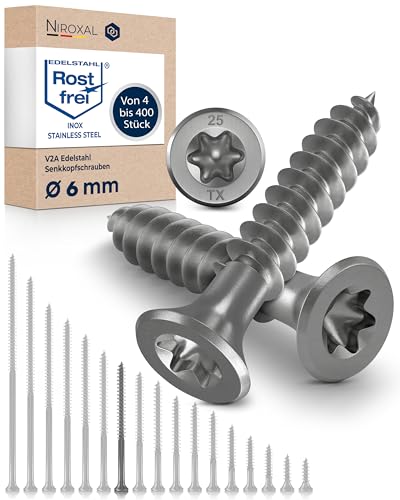 50 viti per legno testa svasata in acciaio inox Torx V2A vite inox 6 x 80 per pannelli truciolari, legno, filettatura parziale, 6 mm, forte 80 mm, lunghezza 50 pezzi in acciaio A2