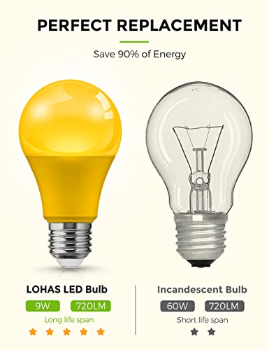 Image of L LOHAS LED Yellow Bug Light Bulbs Outdoor, A19 9W Bug Lights for Outside