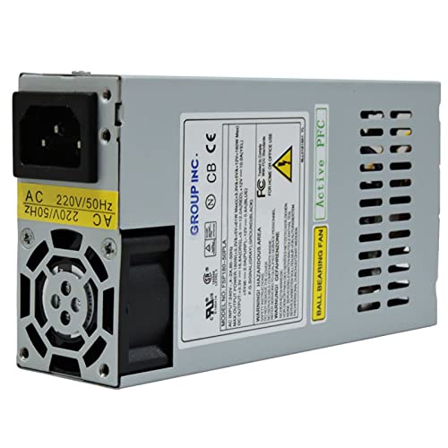 Side view of NovaEluc FSP Flex Small 1U 200W Power Supply showing AC input and fan