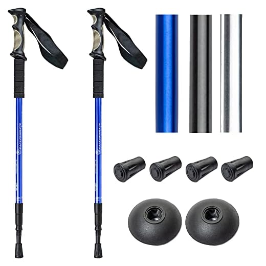 BAFX Products - 2 Pack - Anti Shock Hiking / Walking / Trekking Trail Poles - 1 Pair, Blue, Royal Blue