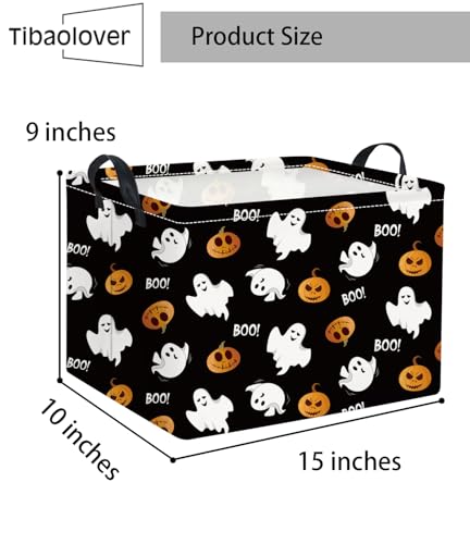 Image of Halloween Basket Cute Baskets for Kids Pumpkin Basket Rectangular Storage Bin Organizer Box Room Decor(Black Boo Halloween)