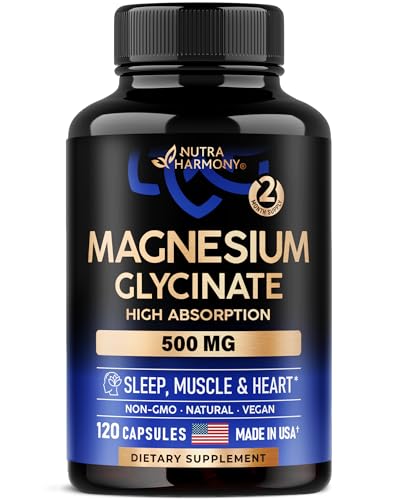 Magnesium Glycinate 500 mg - High Absorption - Magnesium Bisglycinate & Oxide - Support for Sleep, Muscle & Heart Health - Made in USA, Lab Tested & Non-GMO - 120 Capsules, 60 Serving (2 Month Supply)