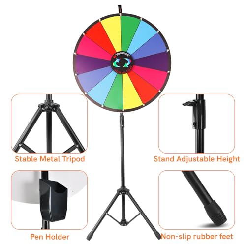 Voilamart 24-Inch Adjustable Prize Wheel with Folding Stand and Dry Erase Markers for Trade Shows and Games