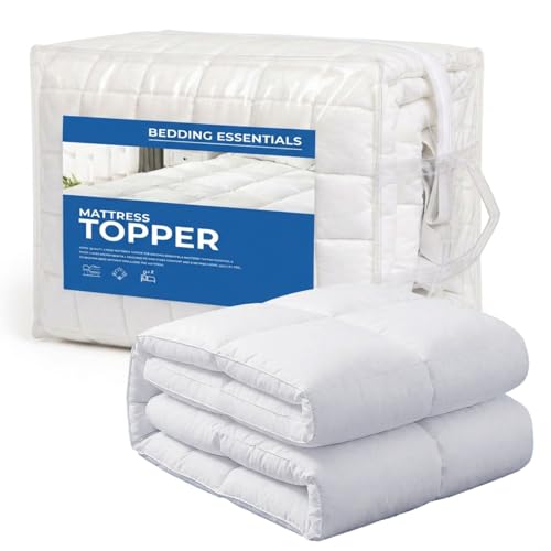 Image of BEDDING ESSENTIALS Luxury Duck Feather Mattress Topper | Soft Elasticated Mattress Topper for Double Bed | Double Size | Anti-Allergy, Feather Fil, Soft Cushioning | White