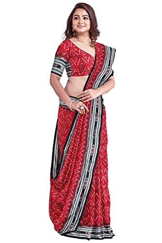 Image of Odisha Sambalpuri Handloom Ikat Women's Cotton Saree, Odisha Handloom Handmade Pure Cotton Khandua Saree, Ikkat Orissa Traditional Handloom Saree Without Blouse