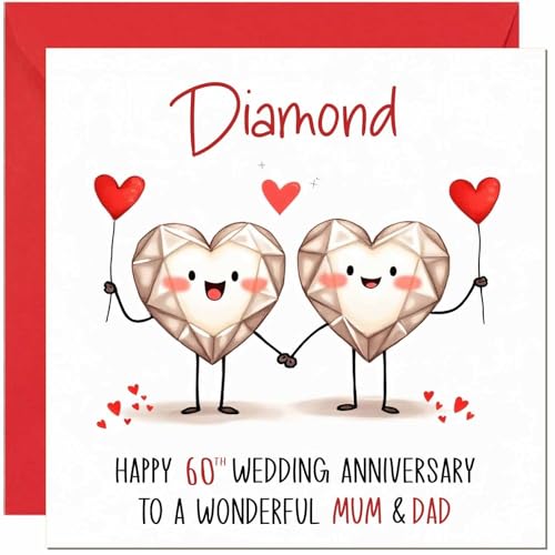Diamond Anniversary Card for Mum & Dad - 60th Wedding Anniversary Cards for Mother Father Cute Anniversaries Greeting Cards
