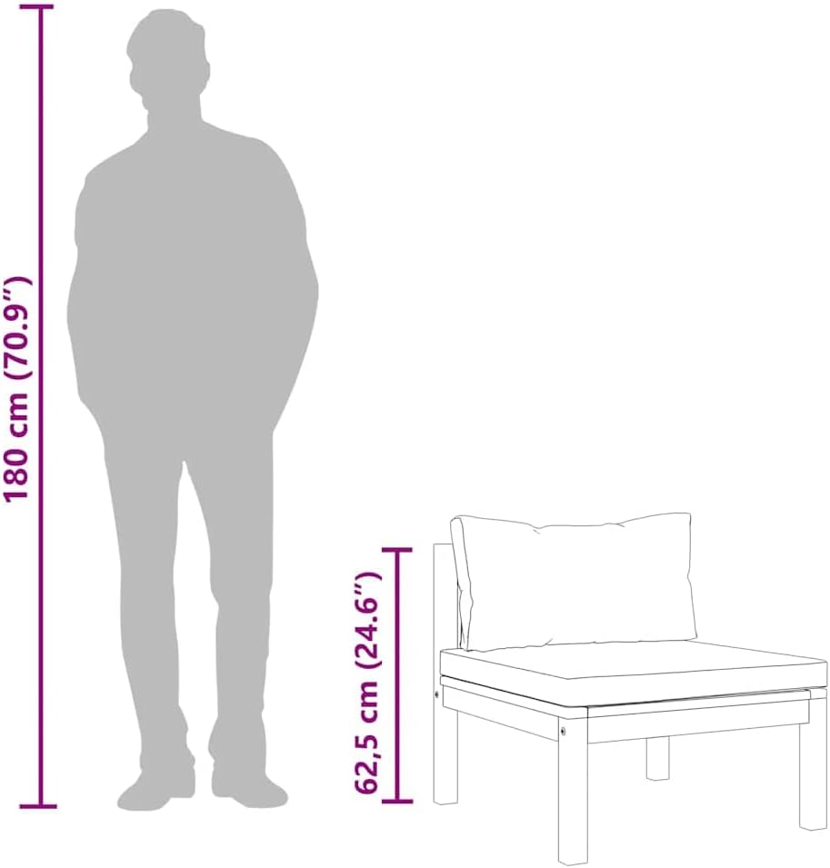 vidaXL Middle Sofa Cream White Solid Acacia Wood, Fabric (100% Polyester)