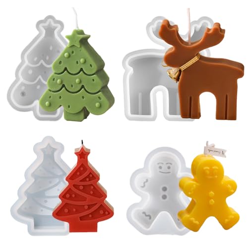 Junhui 4 peças molde de silicone de Natal, molde de silicone epóxi de Natal, moldes de fundição de velas para trabalhos manuais, velas perfumadas, sabonetes, aromaterapia