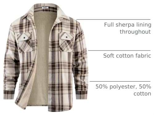COOFANDY Mens Sherpa Lined Flannel Jacket Long Sleeve Plaid Fleece Lined Jackets Coats Outdoor Dark Brown Medium - image 4