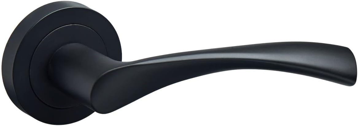 Marvel Lever on Rose Door Handle - Contemporary Design- Matt Black - 1 Pair - Fixings Included - Interior Use