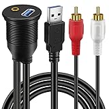 BATIGE USB 3.0 & 2 RCA Male to 3.5mm USB3.0 Female Car Mount Flush Cable 2RCA USB 3.0 Flush Mount Extension Cable - 3ft
